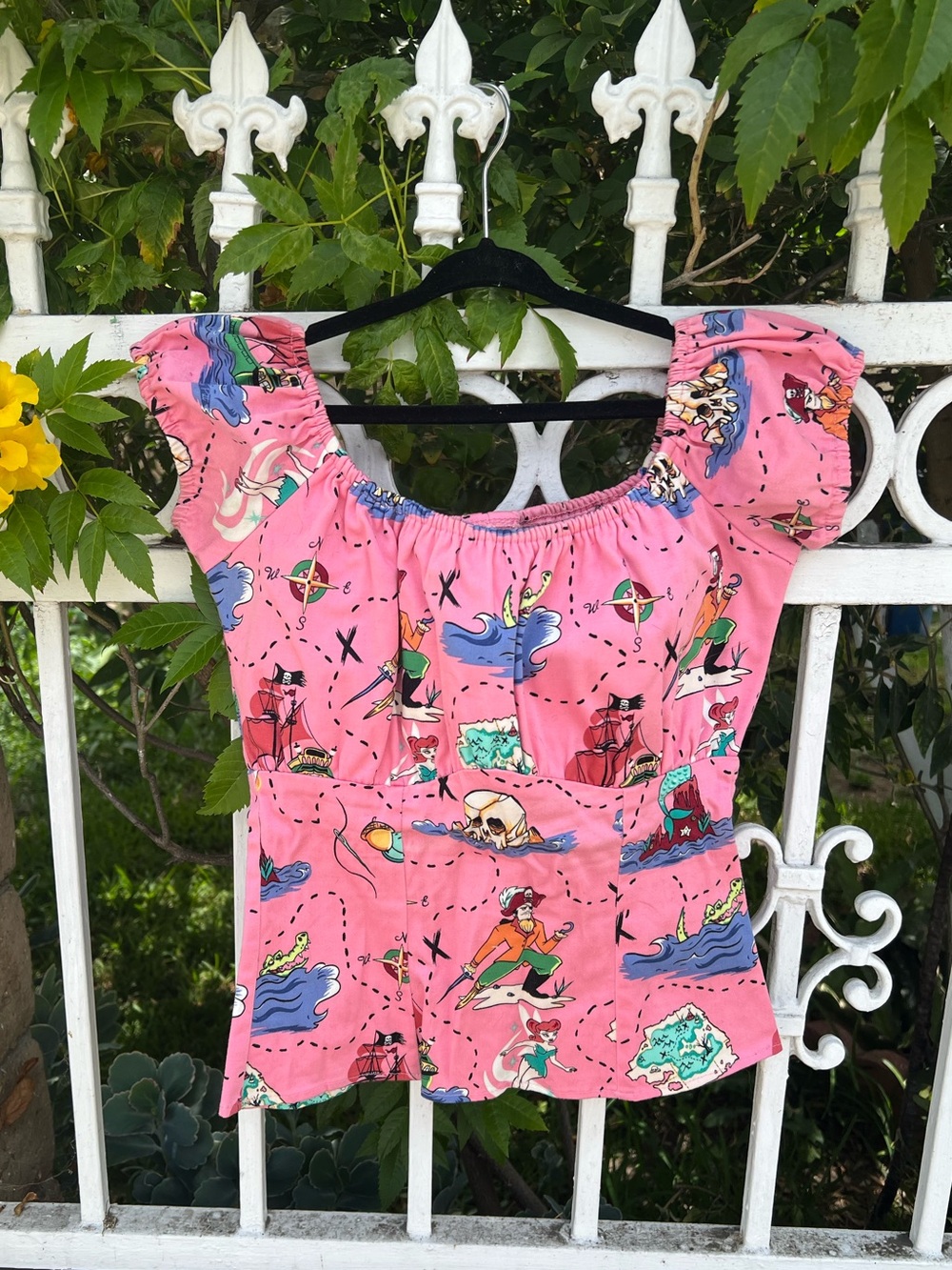 Pinup Couture Women’s Vintage inspired Pink Neverland Pirate Top Coquette vixen